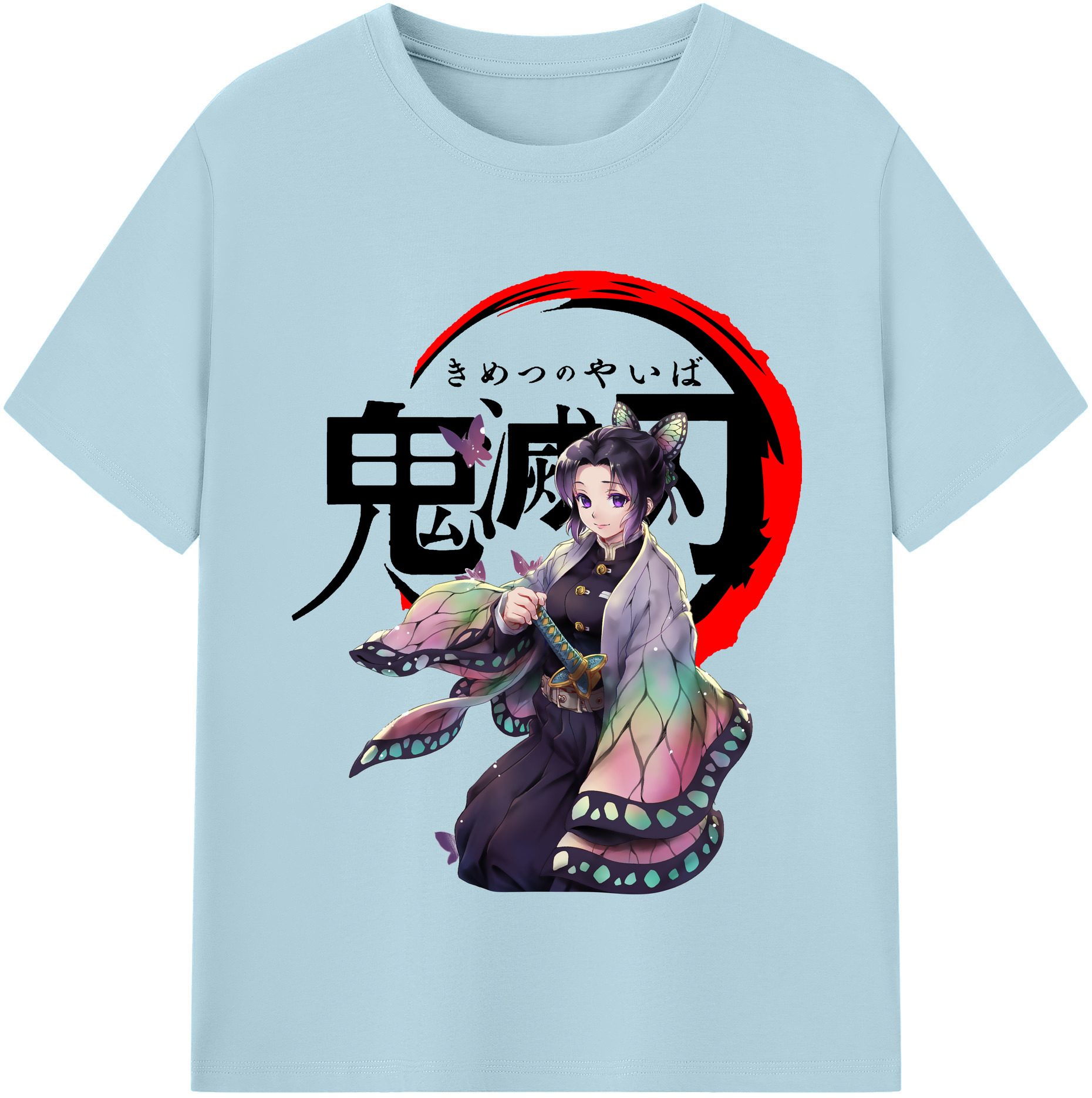（画像用） 鬼滅の刃（きめつのやいば）蟲柱-胡蝶 しのぶ／こちょう しのぶ Kochou Shinobu 綿100％半袖Tシャツ（フロントプリント）